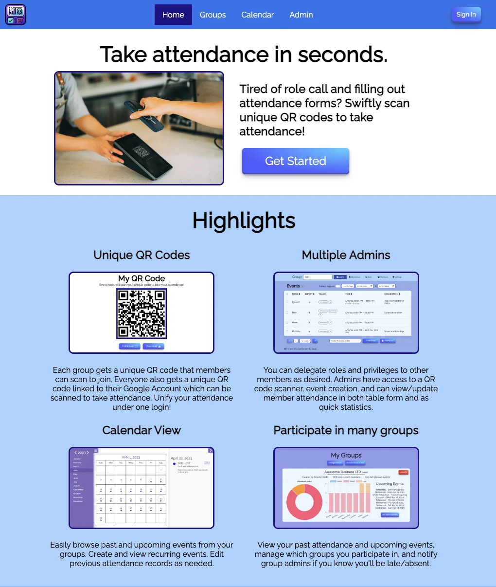 Attendance Scanner app interface